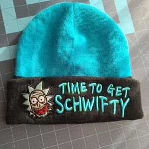 Rick And Morty Blue and Black Beanie Hat Time To Get Schwifty